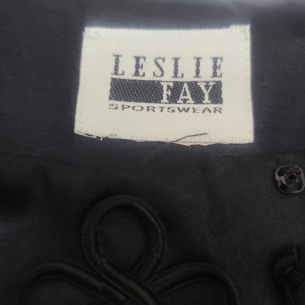 Vintage Black Leslie Fay Blouse Sz 12 Silky Asian Inspired Buttons - Picture 7 of 9